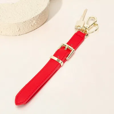 Fashnzfab Faux Leather Key Accent Belt Wristlet Keychain Strap Bag Charm In Red