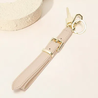 Fashnzfab Faux Leather Key Accent Belt Wristlet Keychain Strap Bag Charm In Sand