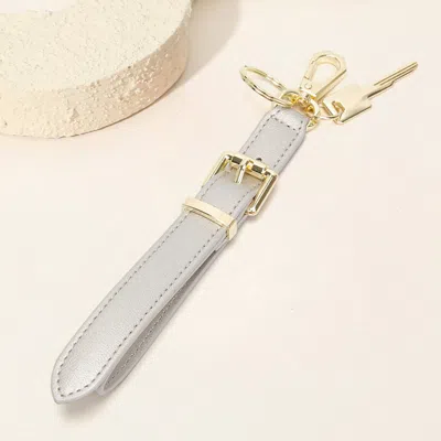 Fashnzfab Faux Leather Key Accent Belt Wristlet Keychain Strap Bag Charm In Silver