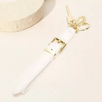 Fashnzfab Faux Leather Key Accent Belt Wristlet Keychain Strap Bag Charm In White
