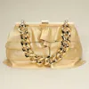 Fashnzfab Faux Leather Layered Ruffle Chunky Chain Strap Handle Evening Clutch Bag / Crossbody Bag In Gold