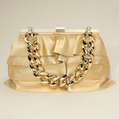 Fashnzfab Faux Leather Layered Ruffle Chunky Chain Strap Handle Evening Clutch Bag / Crossbody Bag In Gold