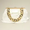 Fashnzfab Faux Leather Layered Ruffle Chunky Chain Strap Handle Evening Clutch Bag / Crossbody Bag In White