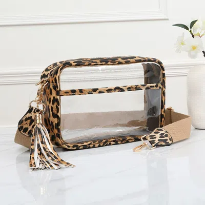 Fashnzfab Faux Leather Leopard Transparent Rectangular Crossbody Bag In Multi