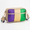 Fashnzfab Faux Leather Mardi Gras Sparkle Front Rectangle Crossbody Bag In Gold