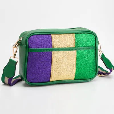 Fashnzfab Faux Leather Mardi Gras Sparkle Front Rectangle Crossbody Bag In Green
