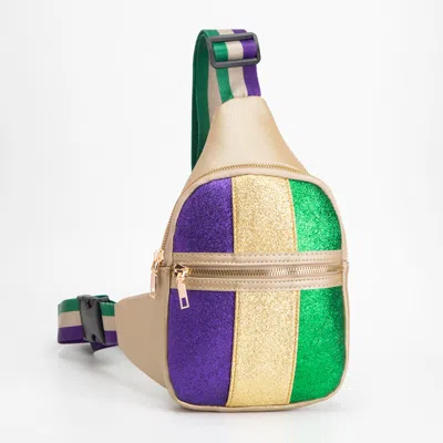 Fashnzfab Faux Leather Mardi Gras Sparkle Front Sling Bag In Gold