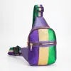 Fashnzfab Faux Leather Mardi Gras Sparkle Front Sling Bag In Purple