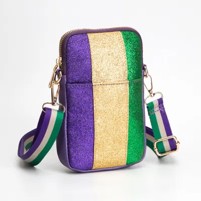 Fashnzfab Faux Leather Mardi Gras Sparkle Front Small Crossbody Bag In Purple