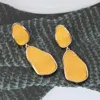 Fashnzfab Faux Leather Metal Abstract Plate Link Dangle Earrings - Yellow In Orange