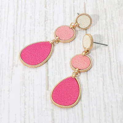 Fashnzfab Faux Leather Metal Abstract Plate Link Dangle Earrings In Pink