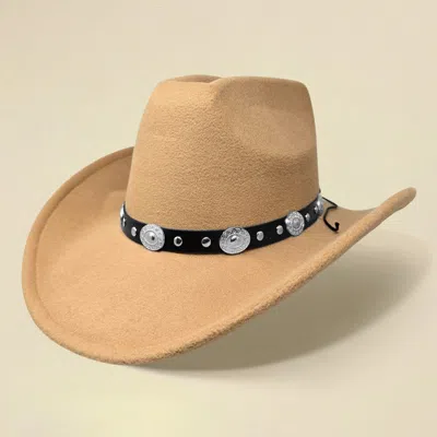 Fashnzfab Faux Leather Metal Concho Band Western Cowboy Hat In Multi