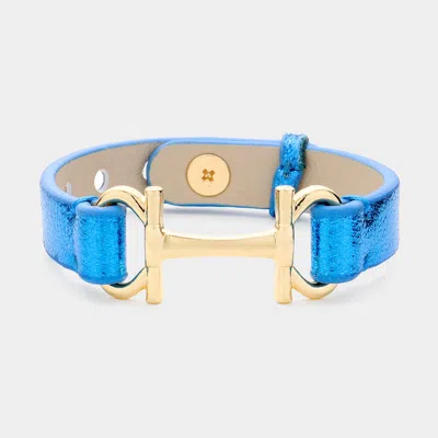 Fashnzfab Faux Leather Metal H Pointed Snap Bracelet Blue, Gold In Multi