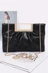 Fashnzfab Faux Leather Metal Handle Clutch In Black