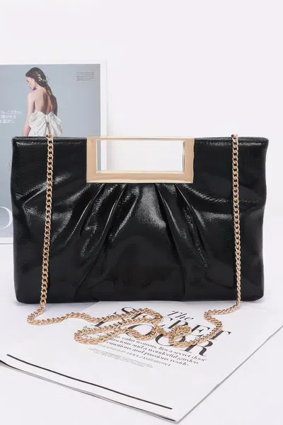 Fashnzfab Faux Leather Metal Handle Clutch In Black