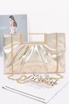 Fashnzfab Faux Leather Metal Handle Clutch In Gold