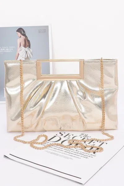 Fashnzfab Faux Leather Metal Handle Clutch In Gold