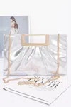 Fashnzfab Faux Leather Metal Handle Clutch In Silver