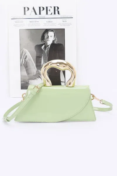 Fashnzfab Faux Leather Metal Handle Flap Bag In Green
