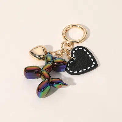 Fashnzfab Faux Leather Metal Heart Balloon Dog Bag Charm / Keychain In Multi