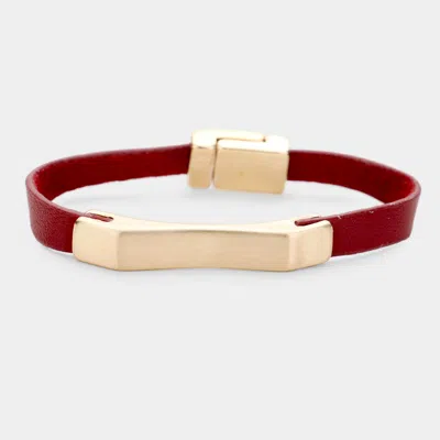 Fashnzfab Faux Leather Metal Magnetic Bracelet Burgundy, Gold In Multi