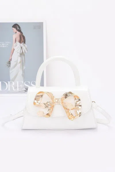 Fashnzfab Faux Leather Metal Ribbon Top Handle Bag In White