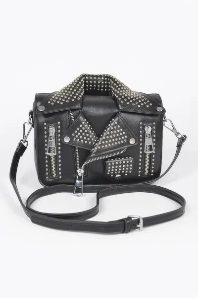 Fashnzfab Faux Leather Metal Studded Jacket Clutch In Black