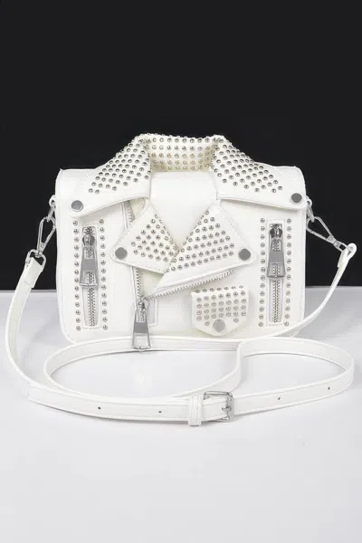 Fashnzfab Faux Leather Metal Studded Jacket Clutch In White