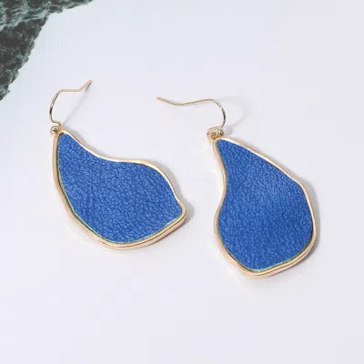 Fashnzfab Faux Leather Metal Teardrop Dangle Earrings - Blue