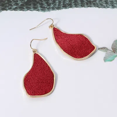 Fashnzfab Faux Leather Metal Teardrop Dangle Earrings - Gold, Red