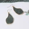 Fashnzfab Faux Leather Metal Teardrop Dangle Earrings - Olive Green In Gray