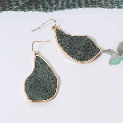 Fashnzfab Faux Leather Metal Teardrop Dangle Earrings - Olive Green In Gray