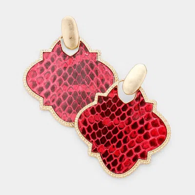 Fashnzfab Faux Leather Metal Trim Dangle Earrings - Gold, Red