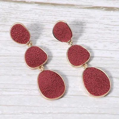 Fashnzfab Faux Leather Metal Triple Abstract Plate Link Dangle Earrings In Gold