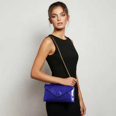Fashnzfab Faux Leather Metallic Envelope Clutch Crossbody Bag In Blue