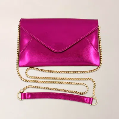Fashnzfab Faux Leather Metallic Envelope Clutch Crossbody Bag In Pink