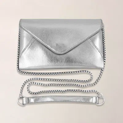 Fashnzfab Faux Leather Metallic Envelope Clutch Crossbody Bag In Silver