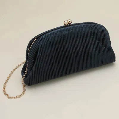 Fashnzfab Faux Leather Metallic Pleated Half Moon Shape Evening Clutch Crossbody Bag In Blue