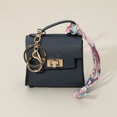 Fashnzfab Faux Leather Mini Handbag Keychain / Bag Charm In Blue