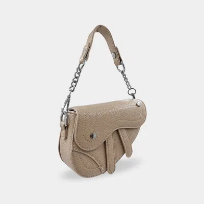 Fashnzfab Faux Leather Mini Saddle Shoulder Crossbody Bag In Sand