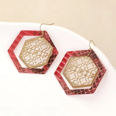 Fashnzfab Faux Leather Moroccan Filigree Dangle Earrings In Red