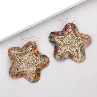 Fashnzfab Faux Leather Moroccan Filigree Star Dangle Earrings - Multi