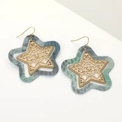 Fashnzfab Faux Leather Moroccan Filigree Star Dangle Earrings In Blue