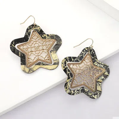 Fashnzfab Faux Leather Moroccan Filigree Star Dangle Earrings In Gold