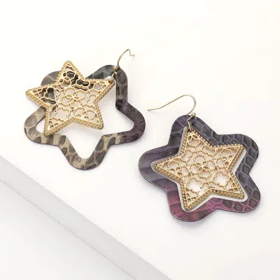 Fashnzfab Faux Leather Moroccan Filigree Star Dangle Earrings In Purple