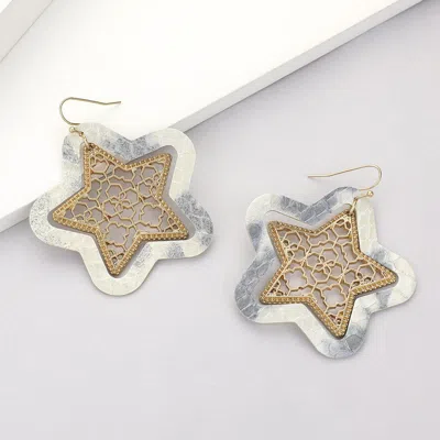 Fashnzfab Faux Leather Moroccan Filigree Star Dangle Earrings In White