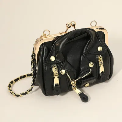 Fashnzfab Faux Leather Motorcycle Jacket Purse / Crossbody Bag In Black