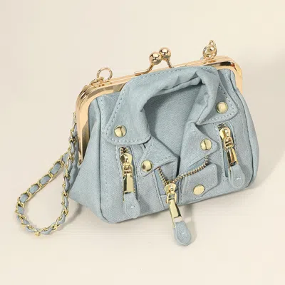 Fashnzfab Faux Leather Motorcycle Jacket Purse / Crossbody Bag In Blue