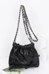 Fashnzfab Faux Leather Multi Ribbon Bucket Chaincrossbodybag In Black