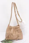 Fashnzfab Faux Leather Multi Ribbon Bucket Chaincrossbodybag In Sand